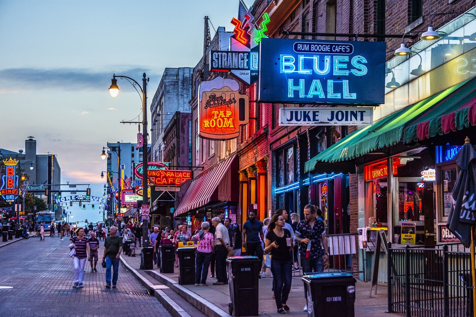 Young people walking down Beale Street in Memphis