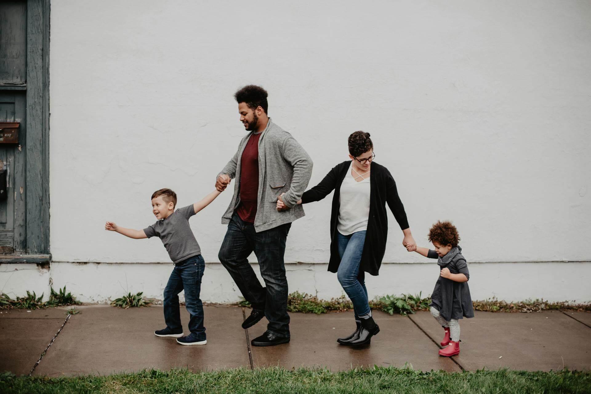 A family enjoys walking together
